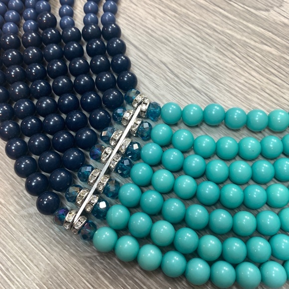 navy and turquoise layered beaded necklace - Picture 2 of 5